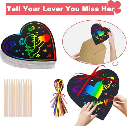 Cute Valentines Day Cards Kids Gifts - Birthday Party Favor Scratch Doodle Heart Paper Gift Idea for Child, Arts Crafts for Christmas Stocking Stuffers DIY Present for Boys Girls, Easter Gifts for Kid