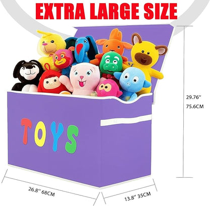 YOLOXO Toy Box Chest, Collapsible Sturdy Storage Bins with Lids, Extra Large Kids Toy Storage Organizer Boxes Bins Baskets for Kids, Boys, Girls, Nursery Room, Playroom, Closet (Classical Purple)