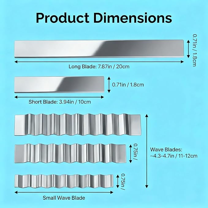 Polymer Clay Cutters - Premium Stainless Steel Clay Cutting Tools Set with 2 Straight Tissue Blades for Polymer Clay, 3 Curved Wave Blades, Professional Clay Slicing Tool Kit -Protect Fingers