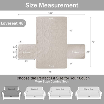 Beige Loveseat Covers for 2 Cushion Couch, Water-Repellent Covers for Loveseat, Machine Washable Love Seat Quilted Couch Covers, Pet Friendly Loveseat Slipcovers (Loveseat 48", Beige Cream)