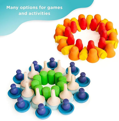 Ulanik Mandala Rainbow Patterns Toddler Montessori Toys for 3 Year Old + Wooden Building Set Matching Game for Learning Color Sorting & Counting — 80 Figurines