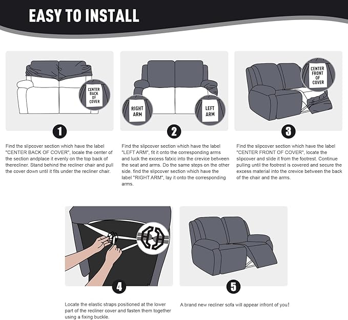 KinCam Recliner Covers, Stretch Reclining Chair Covers, Recliner Sofa Slipcovers Stripe Jacquard Recliner Couch Covers Furniture Protector Covers for Pet Kid (2XL Seater, Black)