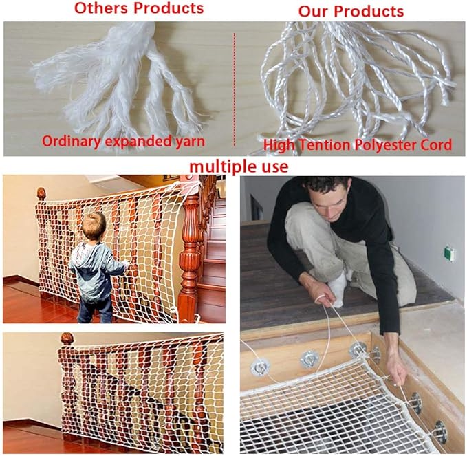 Child Safety Net 3.28ft x 9.84ft Stair Balcony Railing Protector/Pet Toy Anti-Fall Sturdy Polyester White – 1 Pack