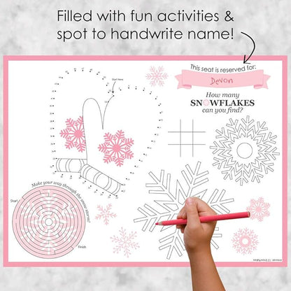 Big Dot of Happiness Pink Winter Wonderland - Paper Holiday Snowflake Birthday Party and Baby Shower Coloring Sheets - Activity Placemats - Set of 16