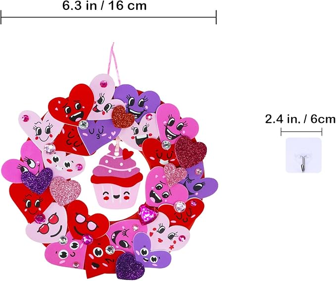Winlyn 12 Sets Valentine's Day Craft Kits Heart Crafts DIY Heart Wreath Ornaments Decorations Art Sets Foam Smile Heart Stickers for Kids Valentine's Day Party Classroom Activities Gift Exchange