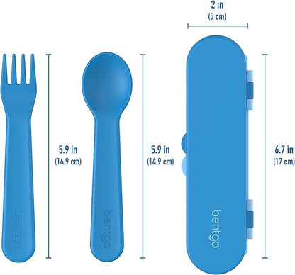 Bentgo Kids Utensil Set - Reusable Plastic Fork, Spoon & Storage Case - BPA-Free Materials, Easy-Grip Handles, Dishwasher Safe - Ideal for School Lunch, Travel, & Outdoors (Blue)