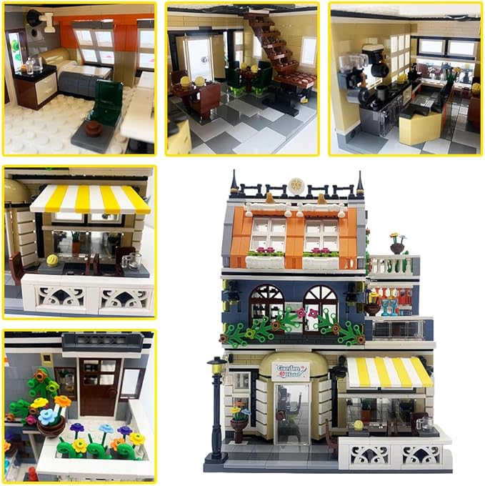 ENJBRICK Garden Hotel Assembly Square Building kit,Modular House Building Blocks Model Set for Teens and Adults.Collectible Display Toy Building Set 1316 PCS