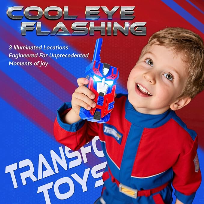Transform Toys Walkie Talkies for Kids 2 Pack Blue Leader Robot, 2500 FT Range, Cool Eye Lights for 3 4 5 6 7 8 9 10 Year Old Outdoor Camping Toys, Birthday Gifts for Boys Ages 3-12