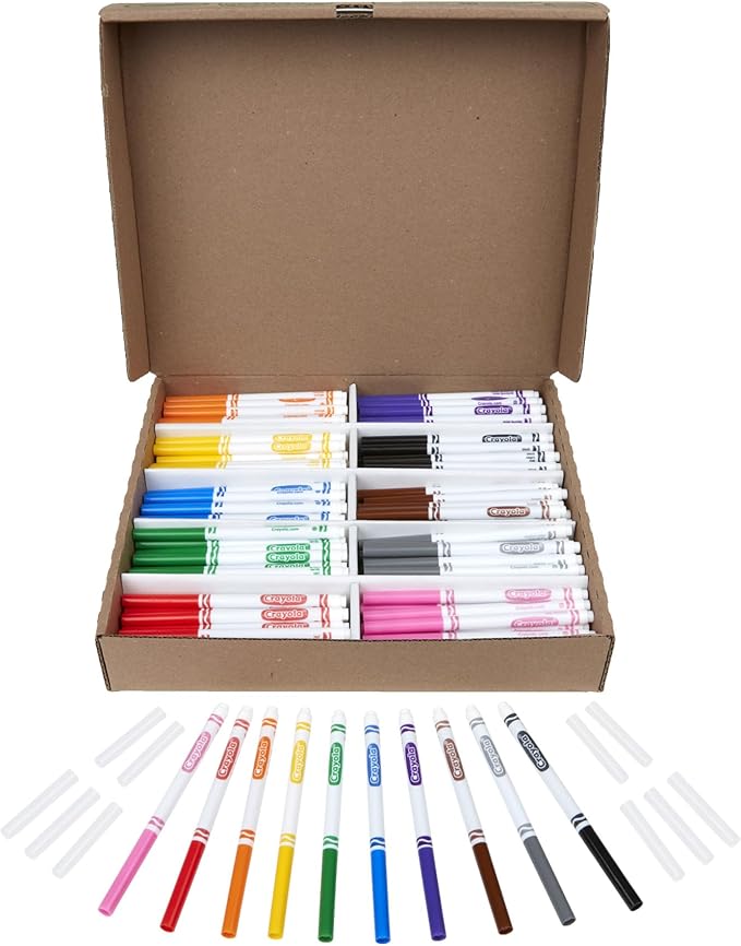 Crayola Fine Line Markers Classpack (200ct), Markers for Kids, Teacher Classroom Must Have, Back to School, Bulk Markers For School