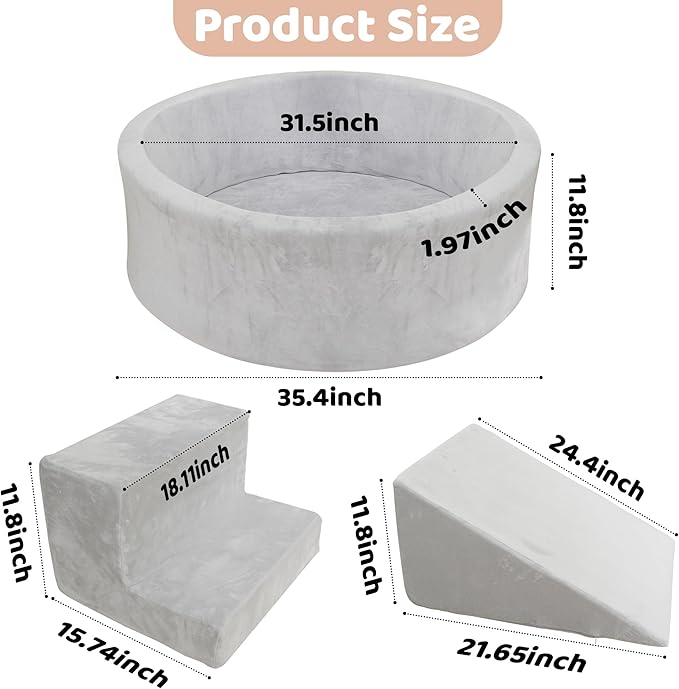 Foam Ball Pit with Play Block for Toddlers Ball Pool Climbing Block Soft Play Equipment for Babies Kids Children Indoor Outdoor Active Play Structure (Ball Pit, Stair, Slope)