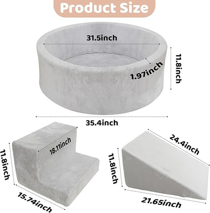 Foam Ball Pit with Play Block for Toddlers Ball Pool Climbing Block Soft Play Equipment for Babies Kids Children Indoor Outdoor Active Play Structure (Ball Pit, Stair, Slope)