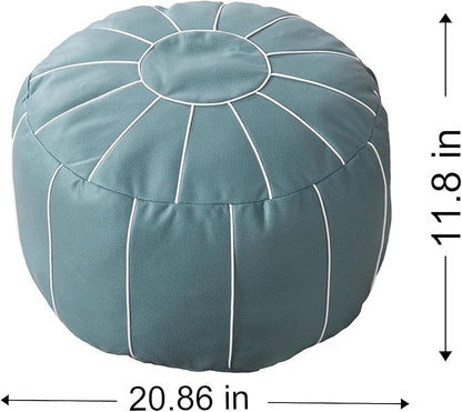 Louis Donné 21 Inch Unstuffed Moroccan Pouf Ottoman Cover, Handmade Faux Leather Foot Stool, Round Storage Poof Cover, Exotic Décor for Living Room Bedroom or Wedding Gifts (Blue)