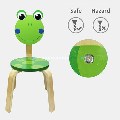 iPlay, iLearn 2 PCS Wooden Kids Chair Sets, Natural Hardwood 2 Frog Animal Children Chairs, Furniture Set for Toddlers Kids Boys Girls, Stackable for Playroom, Nursery, Preschool, Kindergarten