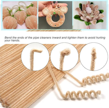TOAOB 100pcs Pipe Cleaners Beige Pipe Cleaners Chenille Stems 6mm x 12 Inch Fuzzy Sticks Craft Supplies for Art DIY Crafts Decorations