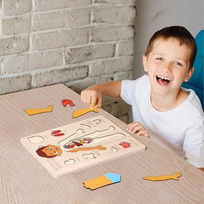 Wooden Body Puzzles for Kids, Toddler Montessori 14 Pieces Boy Anatomy Puzzle, Human Body Learning Toy with Internal Organs Early STEM Educational Toy for Boys and Girls Ages 3 4 5 6 Years Old