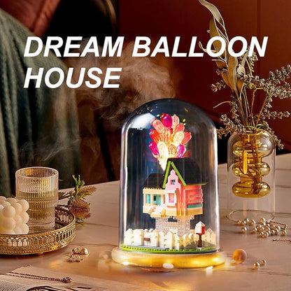 House Building Blocks Kit Toys Set, Miniature 1243 Pcs Micro Bricks Collectible Creative Teen Girl Gifts Age 14 and Up, Dust Cover, Wooden Base Up Balloon Castle Toys DIY Decoration Home