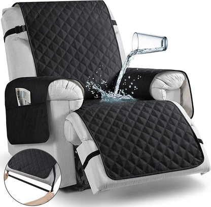 TAOCOCO Waterproof Recliner Chair Covers with Leg Strap 1 Piece Oversized Recliner Covers for Large Recliner for Pets Kids, Washable Reclining Chair Furniture Protector(28'' Oversized, Black)