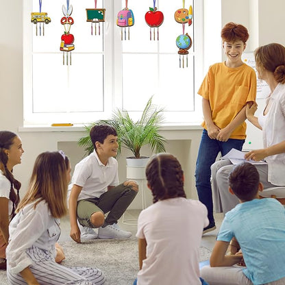 Fennoral 9 Pack Back to School Wind Chime Kit for Kids Make You Own Wind Chime Hanging Ornaments DIY Paint Back to School Craft for First Day of School Decoration Classroom Art Activity