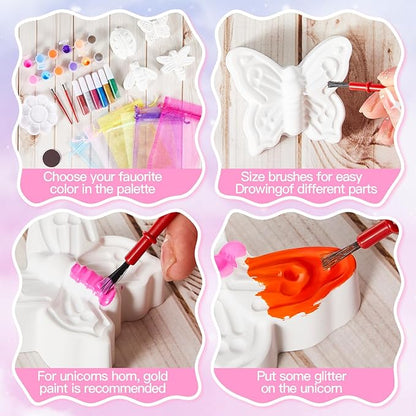 60 Pcs Plaster Painting Party Favors for Kids Birthday Party Supplies Animal Crafts for Kids DIY Painting Statues with Magnet Brushes Palette Organza Bag for Art Favor Bags