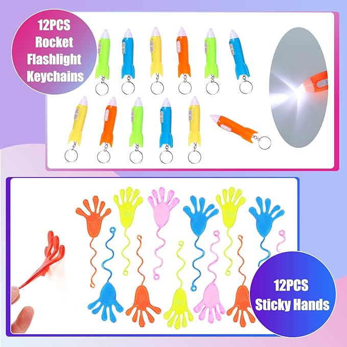 Pllieay 110pcs Outer Space Party Bag Fillers for Kids, Space Bouncy Balls Sticky Hands Slap Bracelets Space Toys for Kids Birthday Christmas Gift Goodie Bag Fillers Pinata Stuffers Classroom Prizes