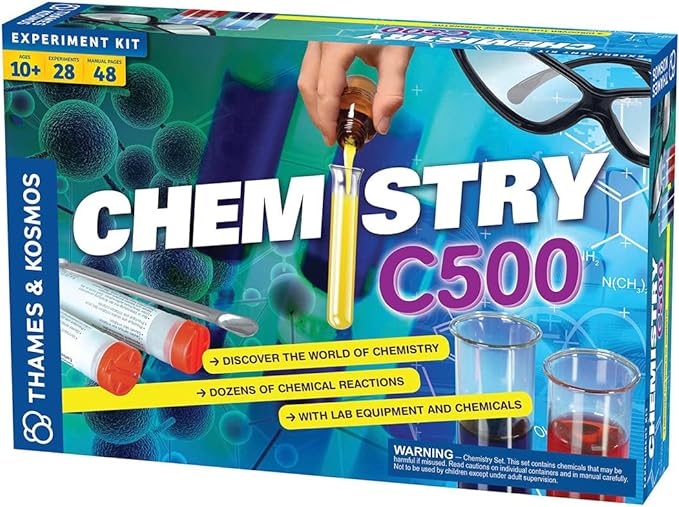 Thames & Kosmos Chemistry Chem C500 Science Kit with 28 Guided Experiments 48 Page Science Guide Parents’ Choice Silver Award Winner, 13.1" L x 2.6" W x 8.9" H