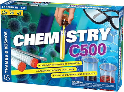 Thames & Kosmos Chemistry Chem C500 Science Kit with 28 Guided Experiments 48 Page Science Guide Parents’ Choice Silver Award Winner, 13.1" L x 2.6" W x 8.9" H