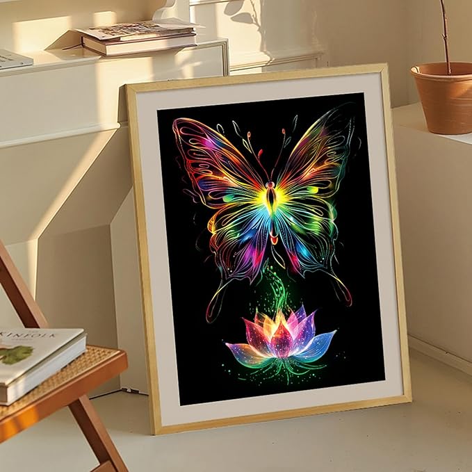 Georgie Porgy Scratch Paper Art Set for Kids Adults Magic Rainbow Scratchboards for DIY Arts and Crafts Kits Christmas Birthday Gift with Scratching Tools Kit (A4-Noctilucent Butterfly + Peacock)