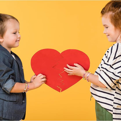 48 Pcs Valentine's Day Kids Friendship Bracelet Set Adjustable Beads Bracelets Cute Friendship Princess Pretend Play Bracelet Stretch Bracelet Preppy Bracelets Set for Girls Women(Heart)