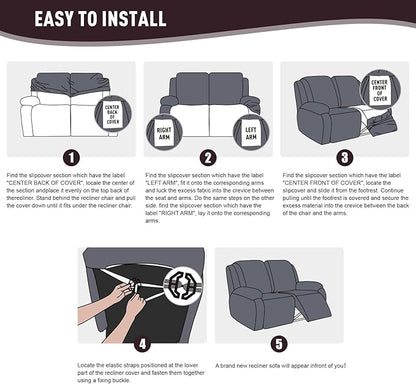 KinCam Recliner Covers, Stretch Reclining Chair Covers, Recliner Sofa Slipcovers Stripe Jacquard Recliner Couch Covers Furniture Protector Covers for Pet Kid (2XL Seater, Chocolate)