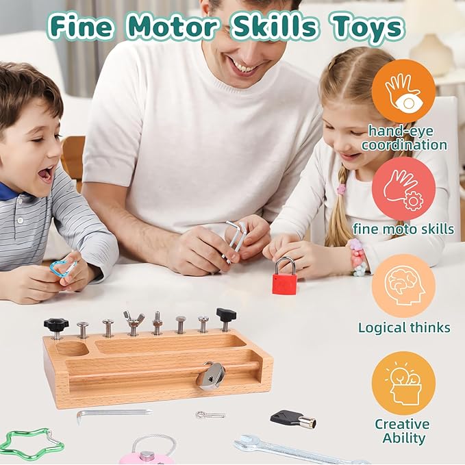 Montessori Screwdriver Board Set Lock and Key Toys Kids Tools Nuts and Bolts Montessori Toys for 3 4 5 Year Old Learning Practical Life Materials Fine Motor Skills Occupational Therapy Games