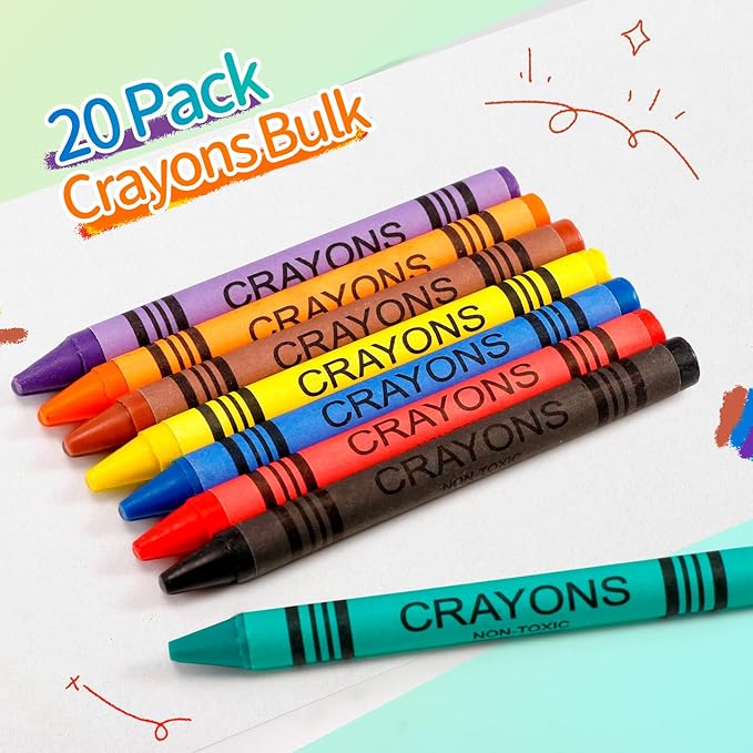 20 Pack Crayons Bulk, 160 Count Crayons, 8 Color Bulk Crayons, Easy to Hold Crayon, Crayons Party favors for Home Birthdays Goody Bags Stocking Stuffers