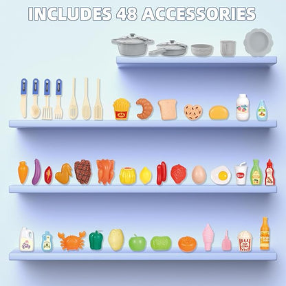 Interactive Kids Play Kitchen Set with Realistic Lights and Sounds - 46 Piece Toy Kitchen Accessories