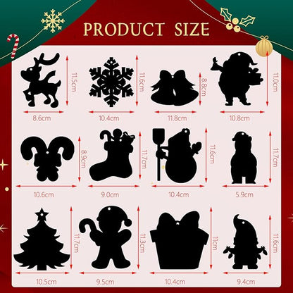 FEBSNOW Christmas Crafts for Kids, Magic Rainbow Christmas Scratch Art Paper Cards Christmas Tree Hanging Ornaments Christmas Gifts for Kids Holiday Party Favors Games (Christmas)