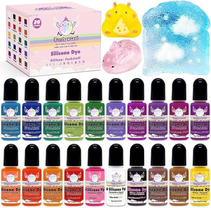 Taba Squishy Kit Set Liquid Gel+3" Paw Mold+Flocking+ Silicone Pigment Dye 20 Colors