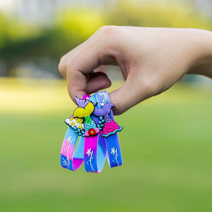 Mermaid Party Favors 30 Pcs Silicone Wristband Slap Bracelets Goody Bag Favors for Boys Girls Mermaid Birthday Party Under The Sea Themed Baby Shower Supplies