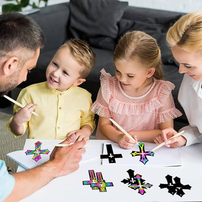 BeYumi 90Pcs Scratch Cross Ornaments DIY Magic Rainbow Color Scratch Cards Paper Art Party Favors Sunday School Classroom Decor Supplies Crafts Kit Religious Christian Birthday Gifts for Kids