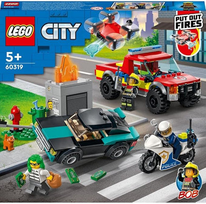 LEGO 60319 City Fire Rescue and Police Chase with Truck, Car & Motorcycle, Toy for Kids 5+ Years