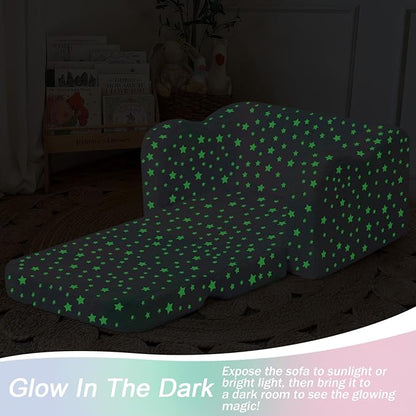 Folding Toddler Chair, Soft Plush Fold Out Kids Couch Sofa Glow in The Dark, Comfy Baby Recliner for Girls Boys (Colorful Star)
