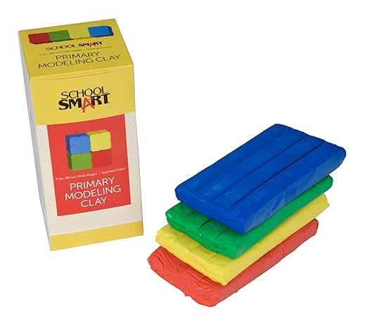 School Smart Modeling Clay for School and Home Use, Permanently Soft Design, 5 Pounds, Assorted Primary Colors