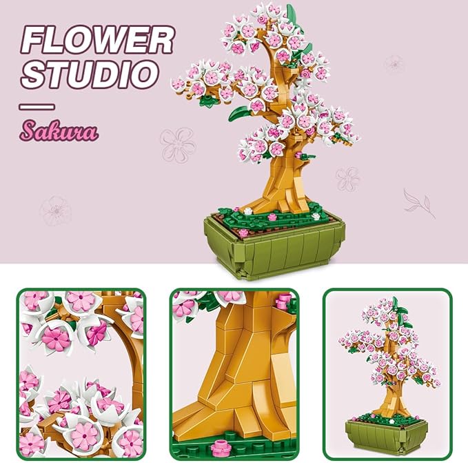 Cherry Blossom Bouquet Building Block Set, 550 Pcs Mini Building Block Bouquet Building Block Set, Flower Building Toys, Creative Building Block Plant Series