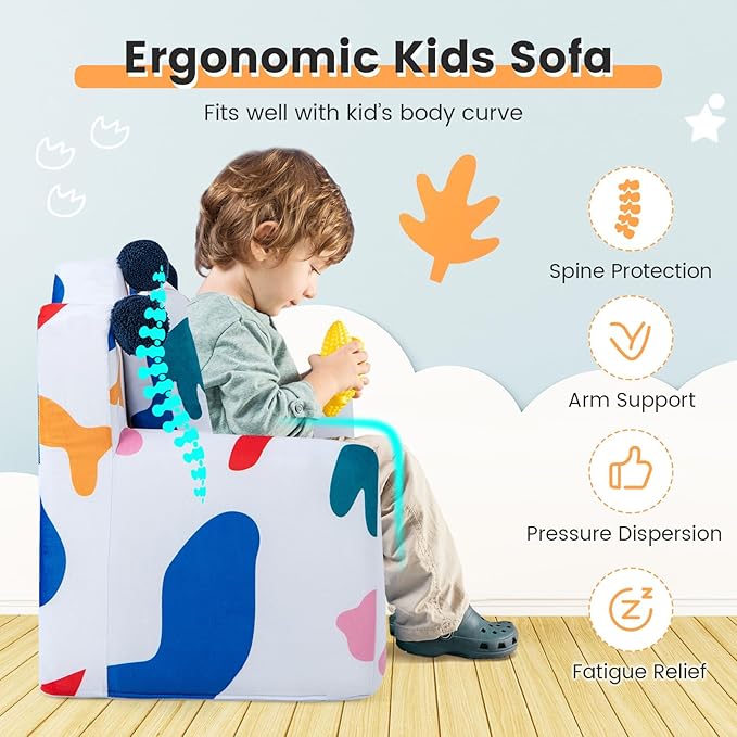 Costzon Kids Couch, Foam Filled Children's Sofa Armchair with Padded Pillow, Washable Velvet Cover & Soft Sponge Filling, Upholstered Sofa Chair Gift for Preschool, Playroom, Toddler Couch (Leaf)