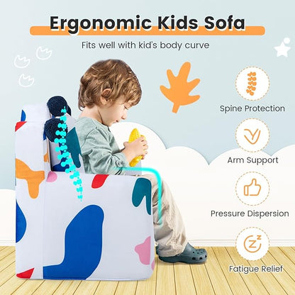 Costzon Kids Couch, Foam Filled Children's Sofa Armchair with Padded Pillow, Washable Velvet Cover & Soft Sponge Filling, Upholstered Sofa Chair Gift for Preschool, Playroom, Toddler Couch (Leaf)