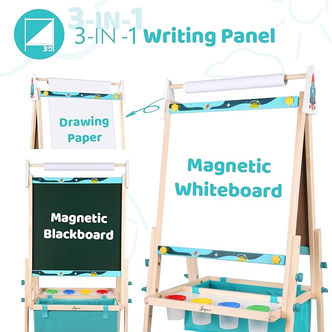 Joyooss Art Easel for Kids, Double Sided Wooden with 98+ Accessories Kids Easel Drawing Board with Magnetic Chalkboard, Dry Erase White Board & Paper Roll Paint Art Easel for Kids Age 2-4 4-8 9-12