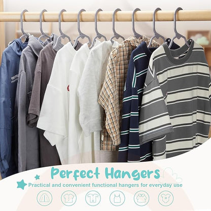 HOUSE DAY Premium Baby Hangers 60 Pack, 11 Inch Kids Plastic Hangers Grey, Slim Childrens Hangers for Infant, Toddler, and Child Clothes, Durable Baby Clothes Hangers for Closet