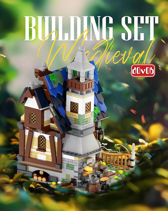 dOvOb Architecture Medieval Smithy Building Blocks Set with LED Light Bricks - 1200+PCS Construction Model for Adults and Kids