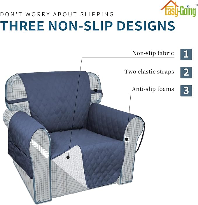 Easy-Going Waterproof Oversized Loveseat Covers Leakproof Couch Cover for 2 Cushion Couch Sofa Cover Washable Sofa Slipcover Non-Slip Furniture Protector with Pocket for Pets (Medium-XL, Navy)