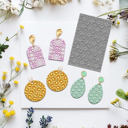4PCS Polymer Clay Texture Sheets Set for Using with Clay Cutters, Vintage Clay Texture Mats, Pottery Jewelry Making Kit DIY Creative Crafts Tools