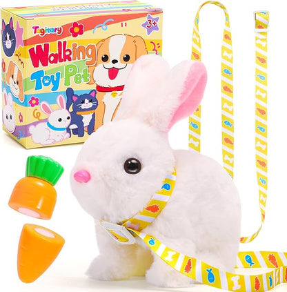 Tagitary Easter Plush Bunny Toys Electronic Toy with Sounds,Wiggling Ears,Twitching Mouth and Nose, Interactive Rabbit Toy for Kids with Leash,Easter Basket Stuffers Birthday Gift for Toddlers