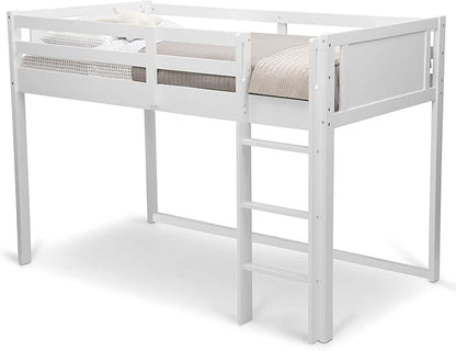 Delta Children Twin Loft Bed with Guardrail and Ladder, White Snooze 6 inch Memory Foam Twin Mattress (Bundle)
