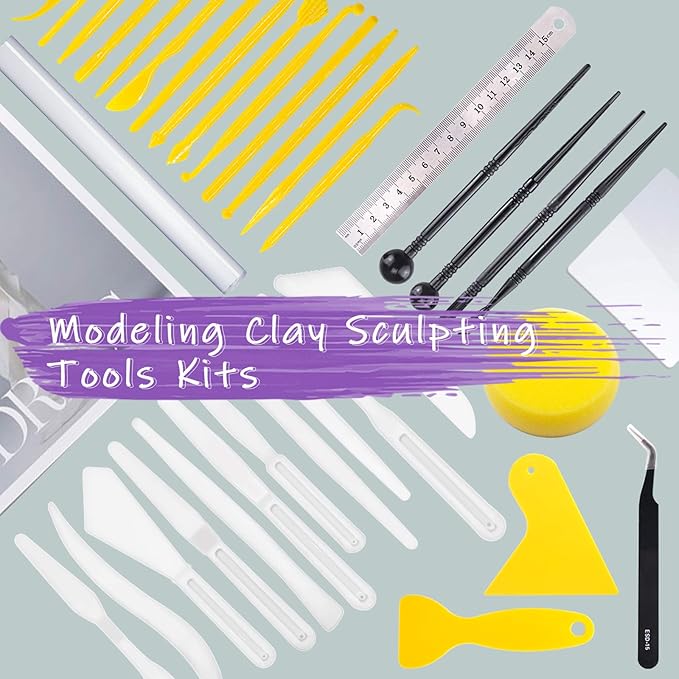 Swpeet 36Pcs Modeling Clay Sculpting Tools Kits, Ball Stylus Tool, Pottery Tools, Rubber Tip Pens, Plastic Clay Tools,Sculpting Kit for Making Modeling Clay Cake Fondant Decoration,Clay,Ceramics